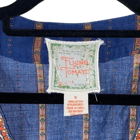 Flying Tomato Navy Blue V-Neck Boho Mixed Print Paisley Floral Mini Dress/Tunic - Picture 4 of 8